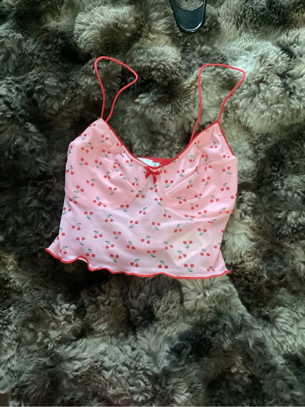 Adika Pink Cherry Print Cropped Tank Top